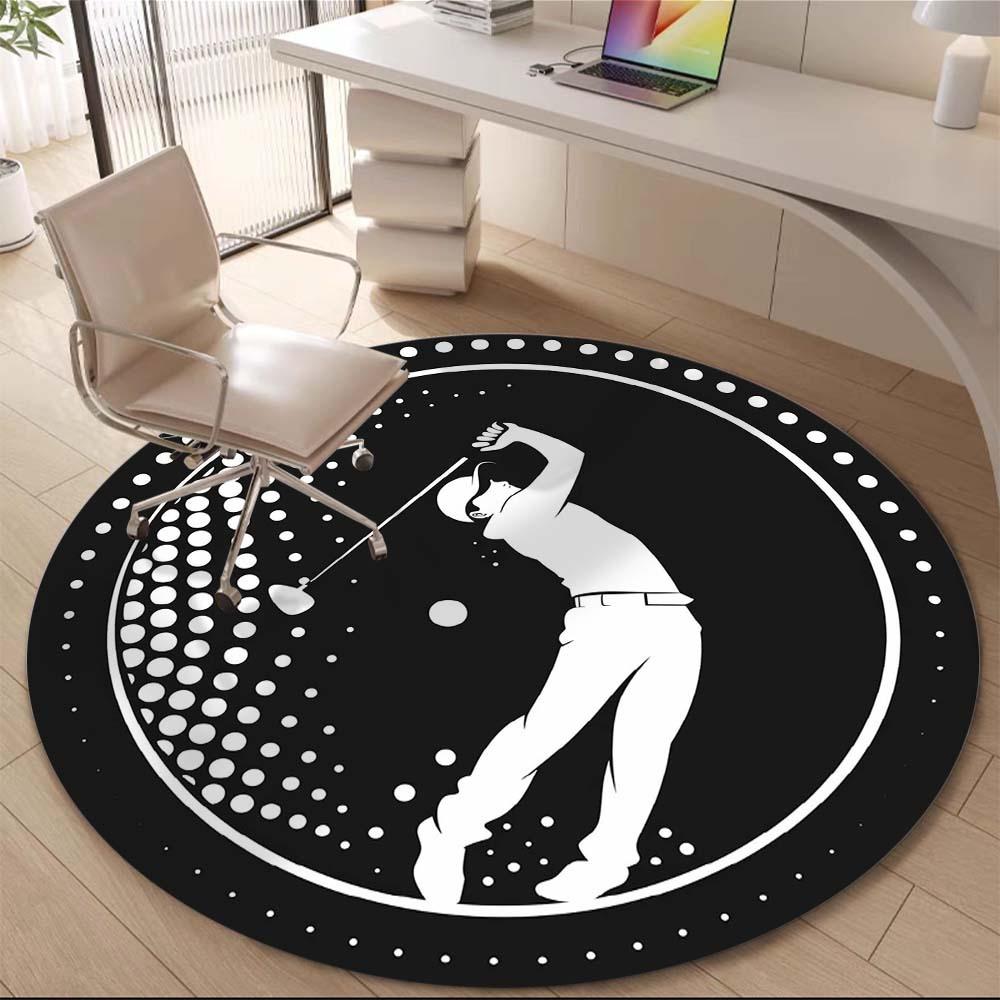Golf Pattern Round Rug Office Chair Round Non-Slip Mat Fashionable Decoration Crystal Velvet