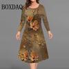 Vintage Flowers 3D Print Dresses For Women Autumn Winter Long Sleeve Large Size Dress Casual Loose Plus Size Clothing