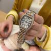 Часы Простая Форма Винной Бочки Римские Алмазная Инкрустация Сплошной Стальной Ремешок Кожаный Высококлассные Универсальные Женские Часы Водонепроницаемые