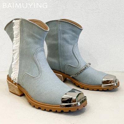 Женские ковбойские ботильоны, роскошные ботинки челси, женская массивная обувь, тренд 2024 года, зимние панк-гладиаторы, готические мотоциклетные ботинки Mujer