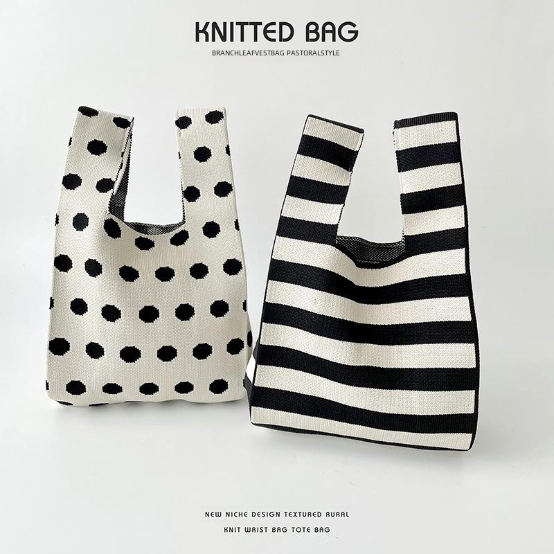 Сумка-тоут Niche Polka Dot Striped Knitted Shoulder Tote - Универсальная сумка большой вместимости