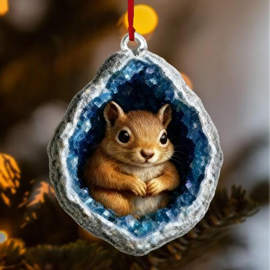 Акриловое подвесное украшение в виде животного, синий искусственный кристалл, отверстие, белка, божья коровка, птица, коала, опоссум, паук, подвеска на рождественскую елку, 2D плоское украшение