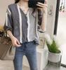 1116 summer new women's clothing fashion color matching striped shirt women's loose and thin bat sleeve top Korean version