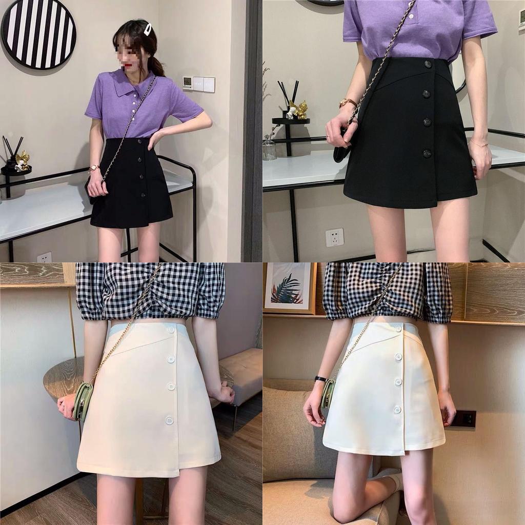 Cotton Blend Irregular Half Skirt For Summer Soft High Waist Slim Fit Student Style