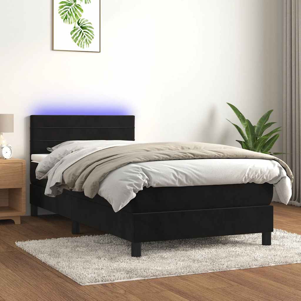 Vidaxl Łóżko Kontynentalne Z Materacem I Led, Czarny Aksamit 90X190 Cm