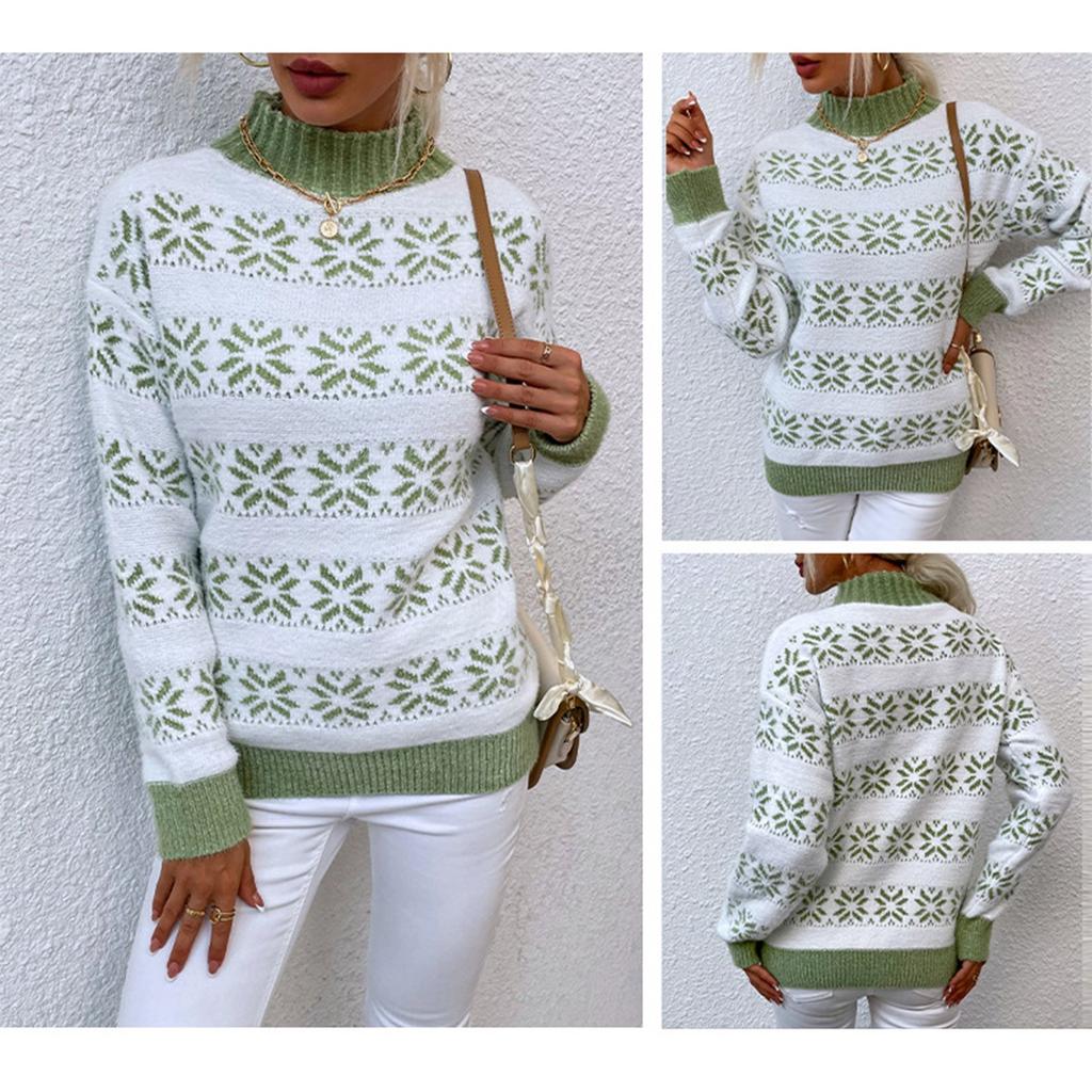 Women's Knitwear Christmas Snowflakes Half Turtleneck Christmas Sweater