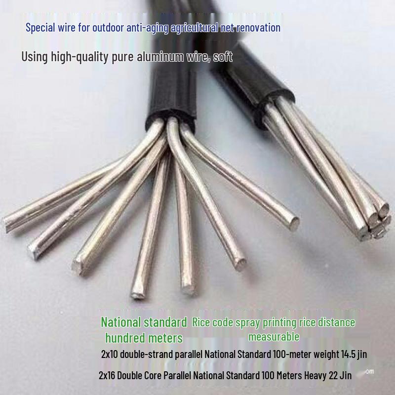 National Standard 10/16mm² Outdoor Double Strand Aluminum Electric Wire, 2-Core Anti-Aging Parallel Cable for Farm & Household Use