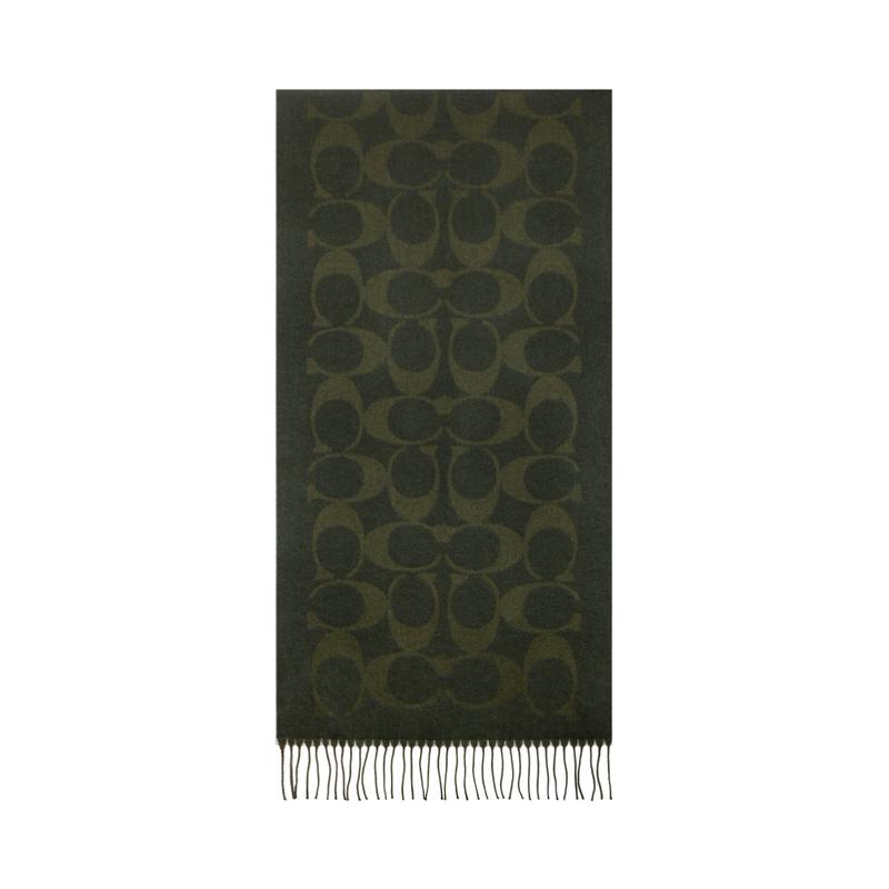 COACH Classic Logo Design Wool Scarf Women's Olive Green