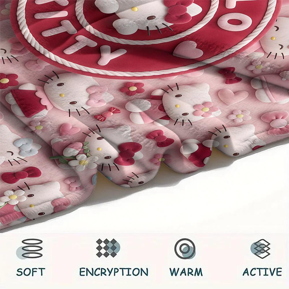1 шт. Фланелевое одеяло с милым принтом Hello Kitty, Высокое качество, Для всех сезонов, Декор для дома, Тепло и уют, Идеально для рождественских подарков