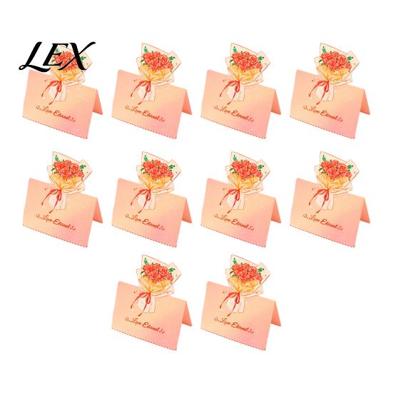 Paper Greeting Card 10Pcs 3D Bouquet Card, Thank You Best Wishes Flower Folding Floral Note for Mother's Day Father's Birthday Kit