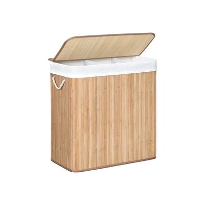 Laundry Hamper Basket with 3 Sections, Clip-on Lid and Handles, 150L Foldable, for Laundry Room, Bedroom, Bathroom, Natural