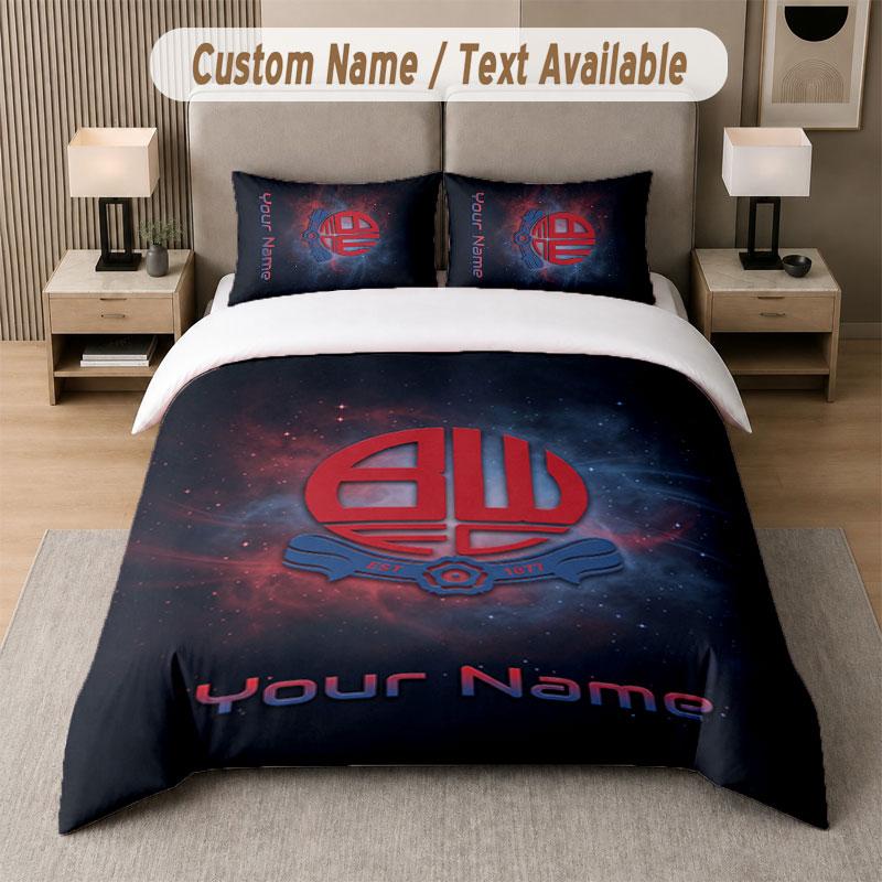 Custom Bedding Set Bolton Wanderers FC Pattern, Print Name Text 1 Duvet Cover plus 2 Pillowcases Home Textile