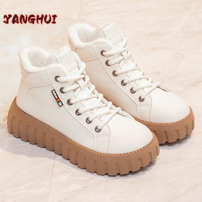Зимние новые модные женские ботинки, плюшевые, на шнуровке, однотонные, большого размера, теплые и удобные, кроссовки на мягкой подошве Zapatillas