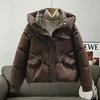 Women Short Medium Length Down Jacket Winter Warm Stand Collar Solid Color Casual Outerwear Coat