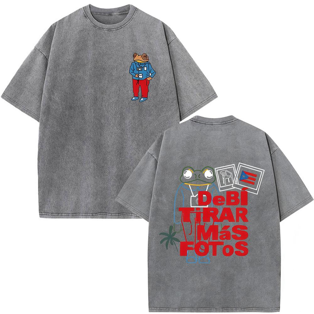 Rapper Bad Bunny Vintage Washed T Shirts Debi Tirar Mas Fotos DTMF Album Tshirts Mens Clothing Fashion Hip Hop Cotton Tshirt