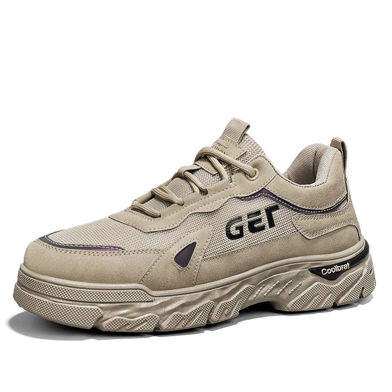 Leather Mesh Breathable Outdoor Sports Shoes Autumn Fashion Retro Thick Sole Heightening Labor Insurance Shoes Tooling Men's Shoes