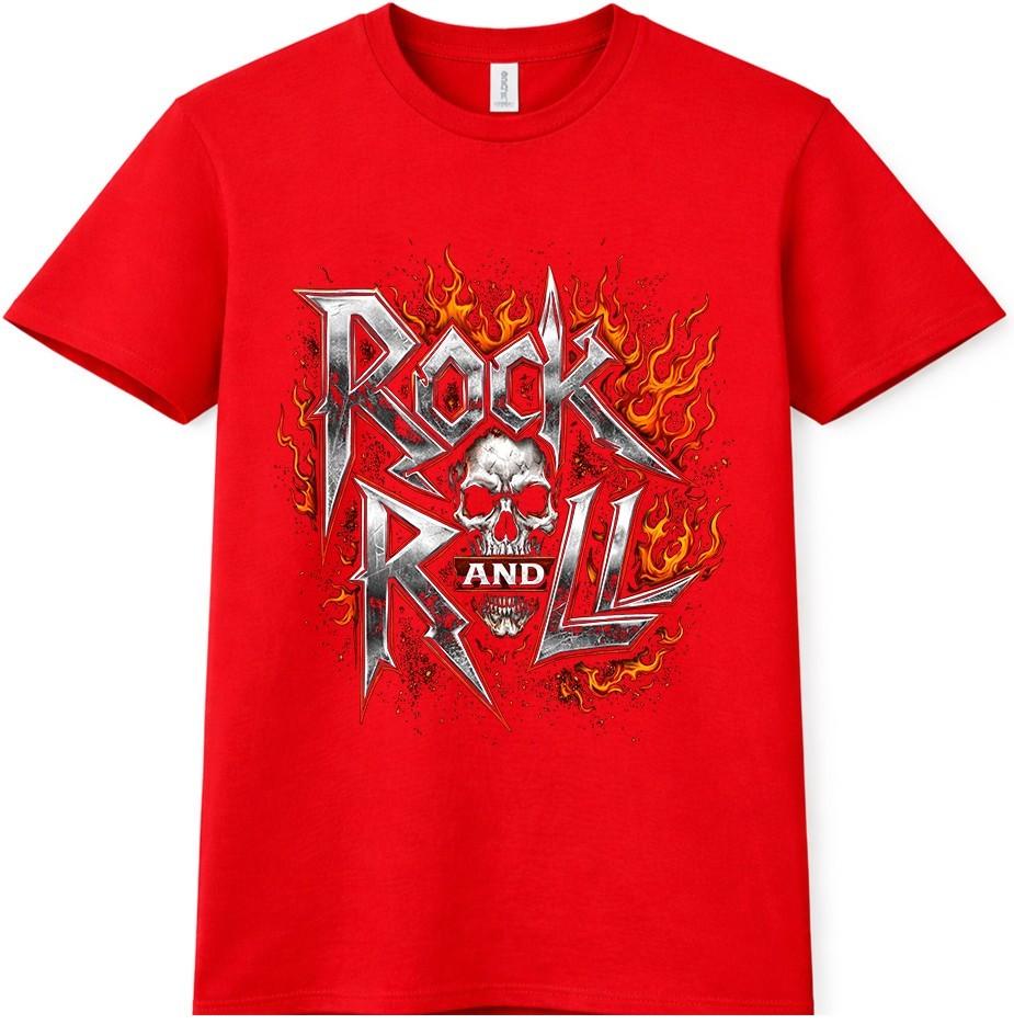Футболка Rock N Roll с огненным черепом, тяжелый металл, готика, байкерская, винтажная