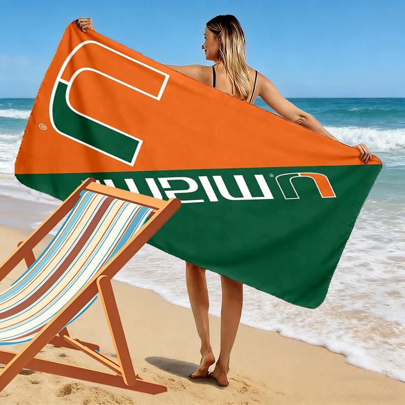 Miami Hurricanes Logo Print Beach Towel, Large Soft Quick Dry Towel for Beach Camping Swimming