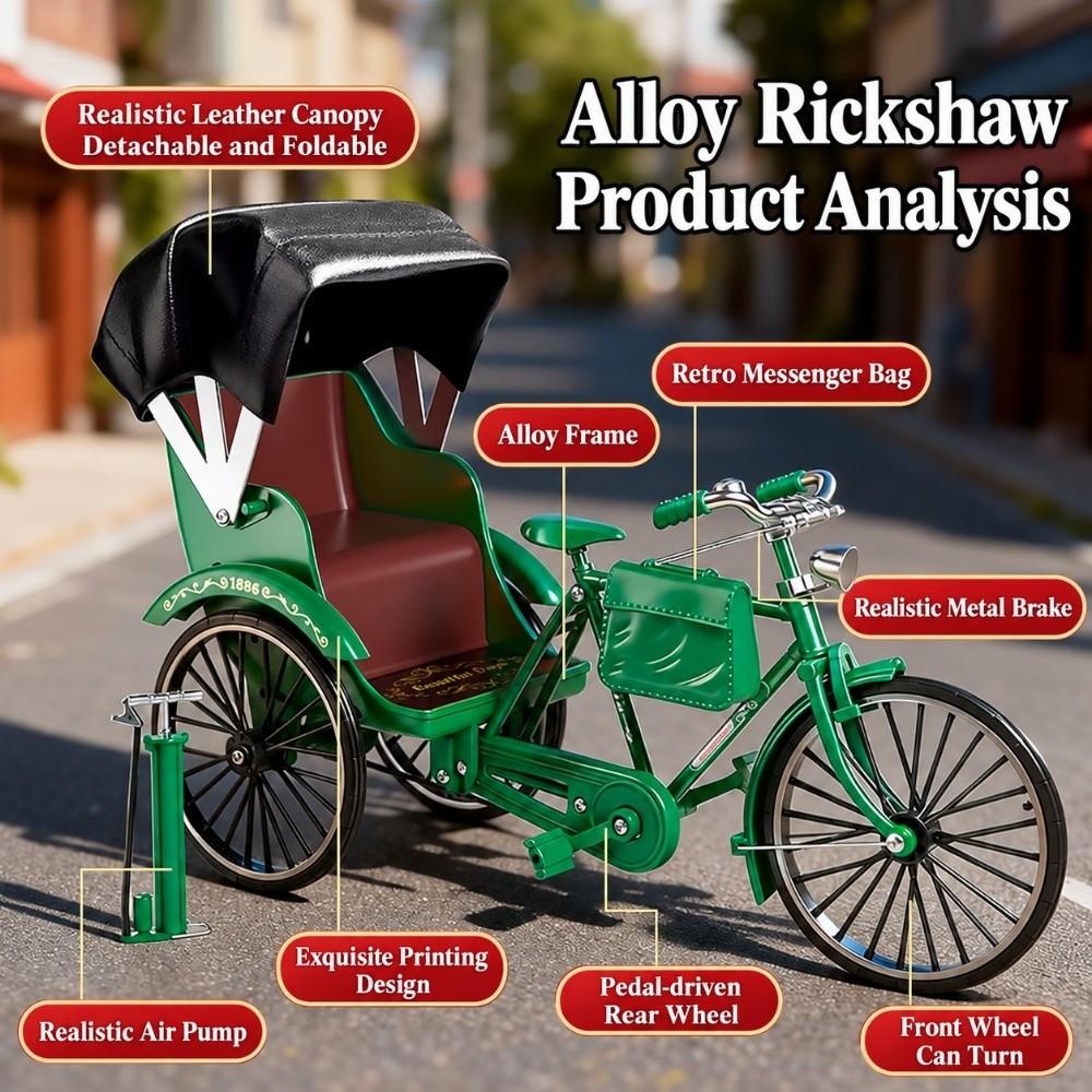 Green Black Tricycle Model Kits Alloy Assembly Bike Model Kit Retro Bike Assembly Model for Kids