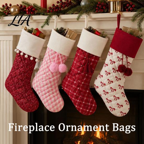 Reusable Flannel Candy Bags Christmas Stockings, 18 x 10 Inch Large Quilted Hanging Rustic Farmhouse Holiday Decor Decorative Xmas Gift for Fireplace