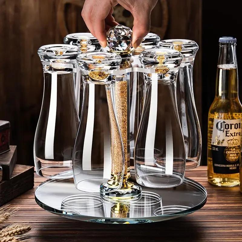 Пивная кружка из золотой фольги, эффектная, большая емкость, хрустальное стекло, бытовая прозрачная пивная кружка, креативный утолщенный набор бокалов для вина