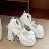 Fashion Comemore Platform Women Lolita Pumps Fashion Shallow Chunky High Heel Female Shoes Night Club Ankle Buckle Bow Dress Heels Women