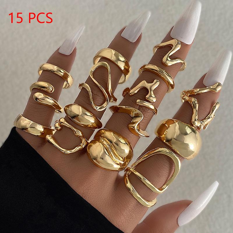 1Set Vintage Metal Rings For Women Men Gift Personalized Punk Hip Hop Irregular Exaggerated Knuckle Joint Rings