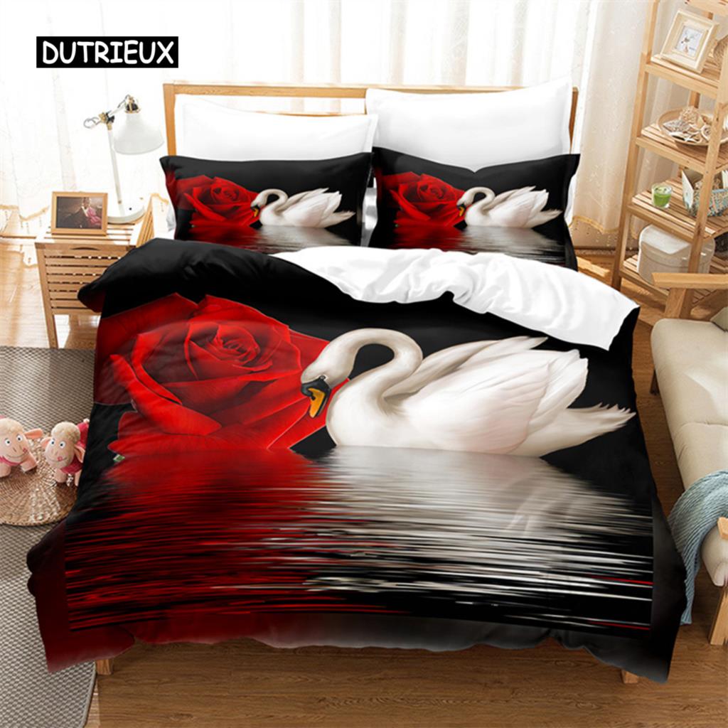 Комплект постельного белья Swan Rose Queen, комплект пододеяльников, постельное белье с цифровой печатью, комплект пододеяльников King Size, комплект постельного белья