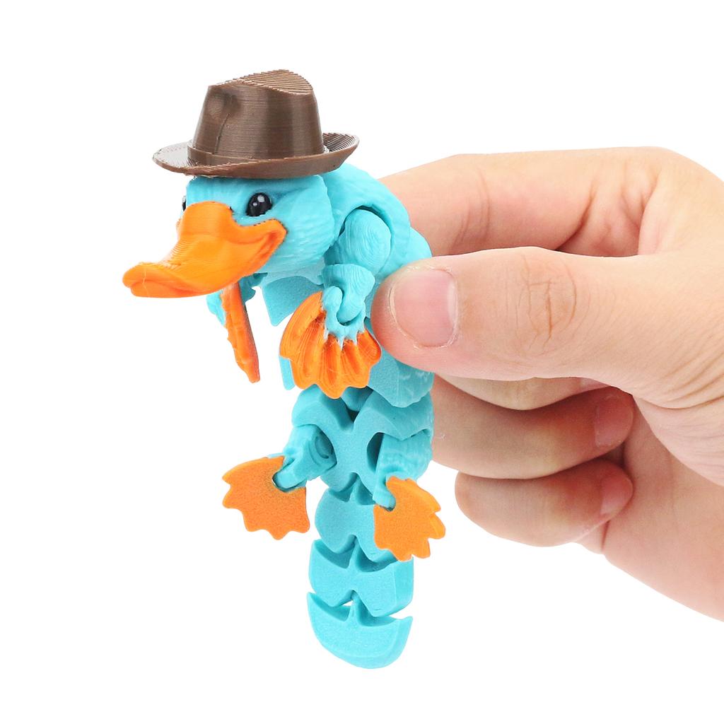 3D Printed Articulated Platypus, Decorative Toy, Can Be Used For Stress Relief, A Great Gift (Including A Hat)