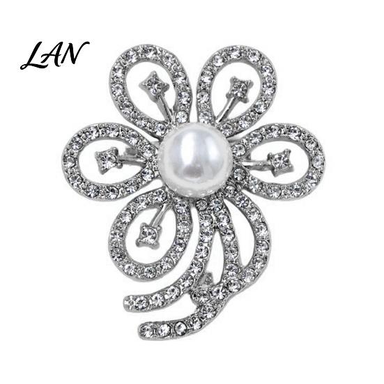 Electroplated Brooch Faux Pearl Rhinestone Flower Brooch, Hollow Floral Lapel Pin for Wedding Bridal Shower, Women Girls Clothing Jewelry Accessories