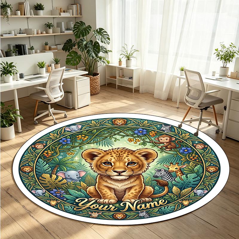 Wild Animals (342) Theme Round Crystal Velvet Rug Custom Name Text Personalized Floor Mat Home Decor Non Slip Crystal Carpet