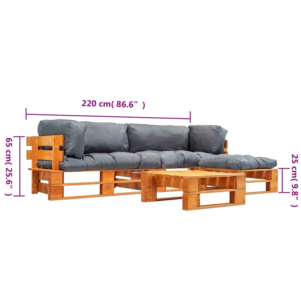 4 piece Garden Lounge Set with Pallets and Grey Cushions Wood