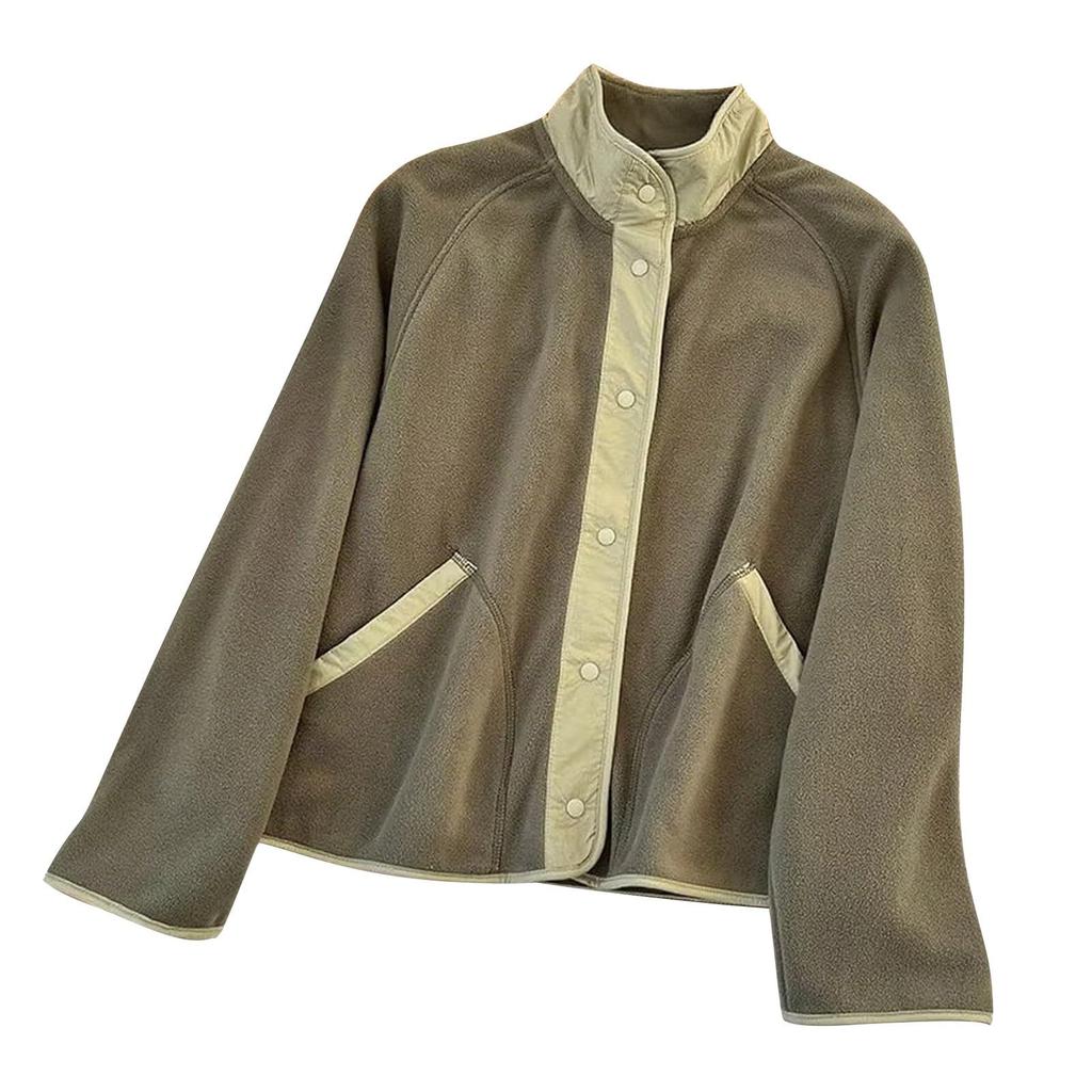 Женское повседневное пальто пэчворк со стойкой, однотонное, с длинными рукавами