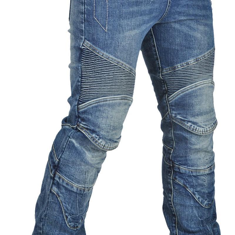 Mens Washed Vintage Motorcycle Riding Pants With Silicone Padding - Stretch Denim Protective Trousers Cycling