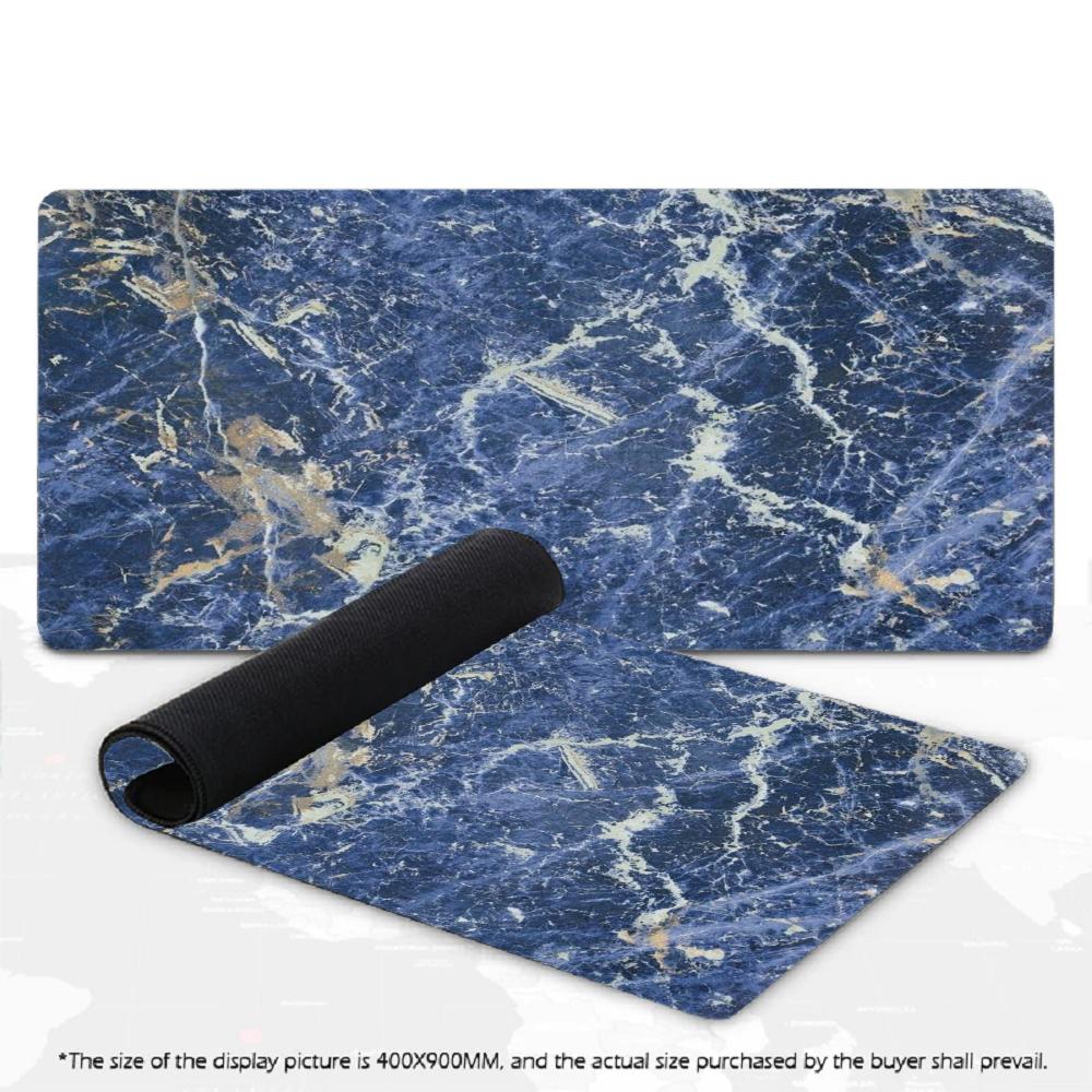 Large Size Deskmat XXL Deep Blue Marble With Golden Veins Mousepad Overlocked Edge Non‑Slip Rubber Gamer Keyboard Desk Mats