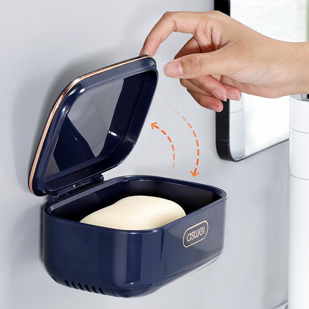 Держатель для кускового мыла Водонепроницаемая мыльница со сливным поддоном и крышкой Контейнер для мыла Двухслойный Пыленепроницаемый для ванной комнаты Кухонная раковина