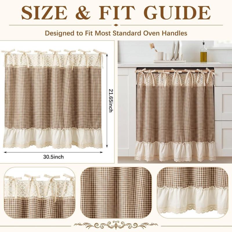 Rustic Kitchen Oven Curtain With Plaid Cotton Short Valance Stove Cover Dishwasher Appliance Shield