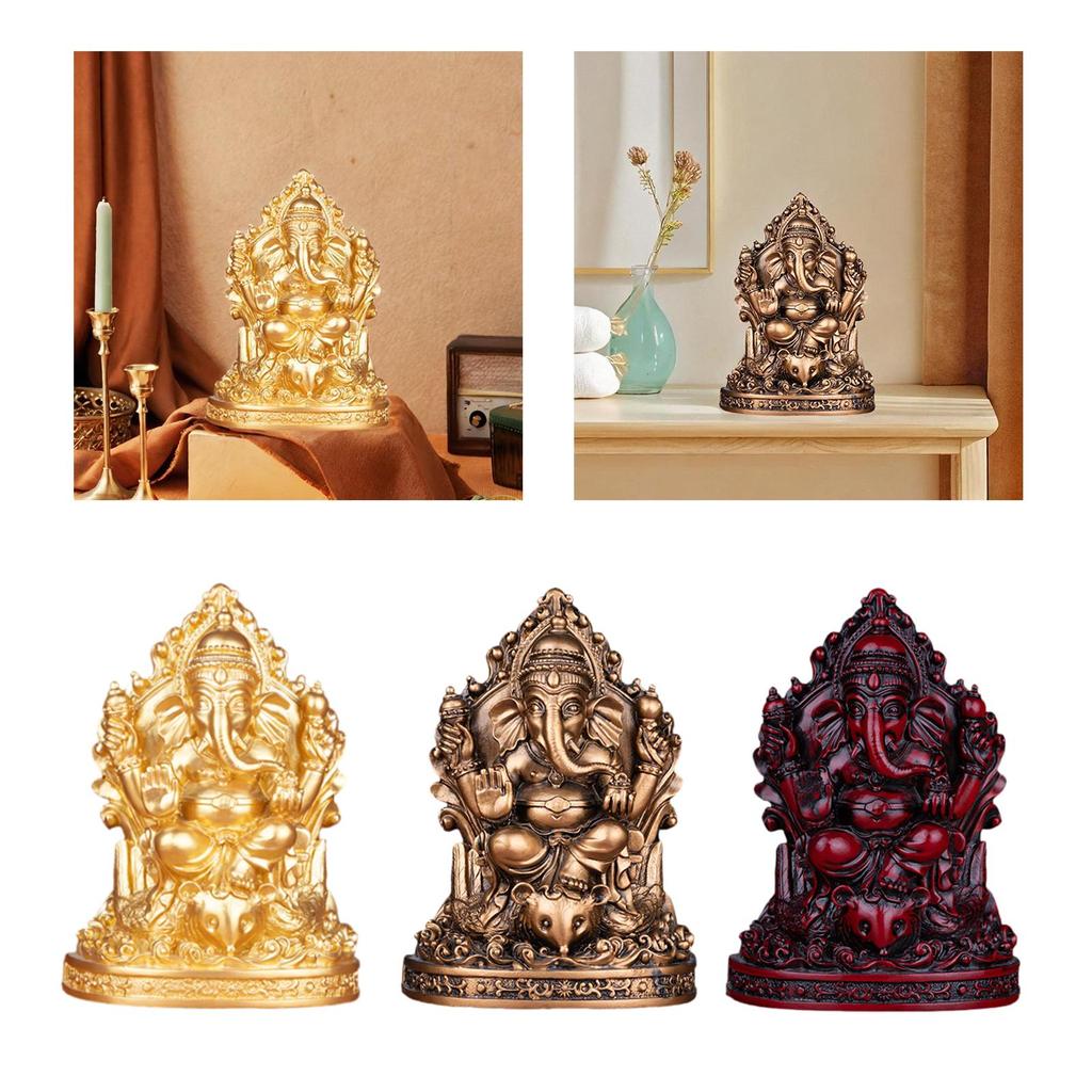 16cm Resin Elephant Ganesha Buddha Statue Handmade Desk Ornament Hindu God Craft for Garden Yard Stylish Fine Workmanship