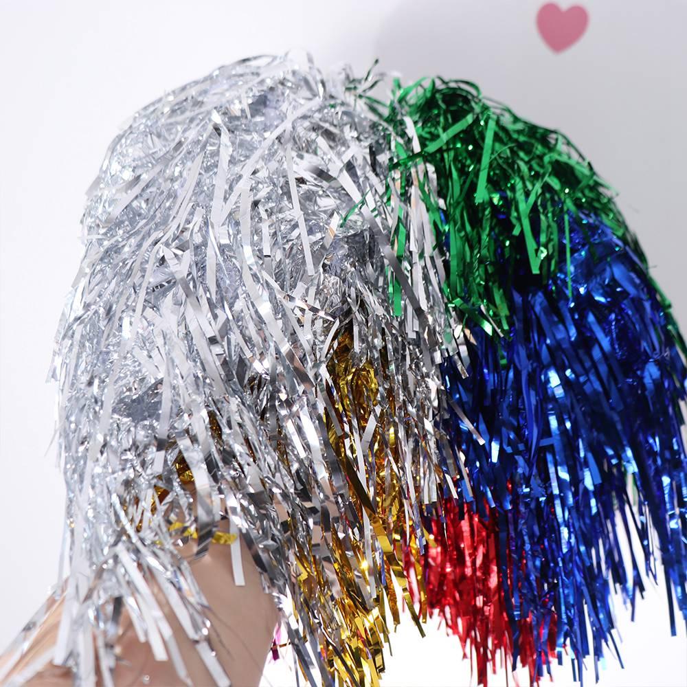 Glitter Foil Tinsel Wigs Fancy Dress Shiny Party Wig Tassel Halloween Colored Wig
