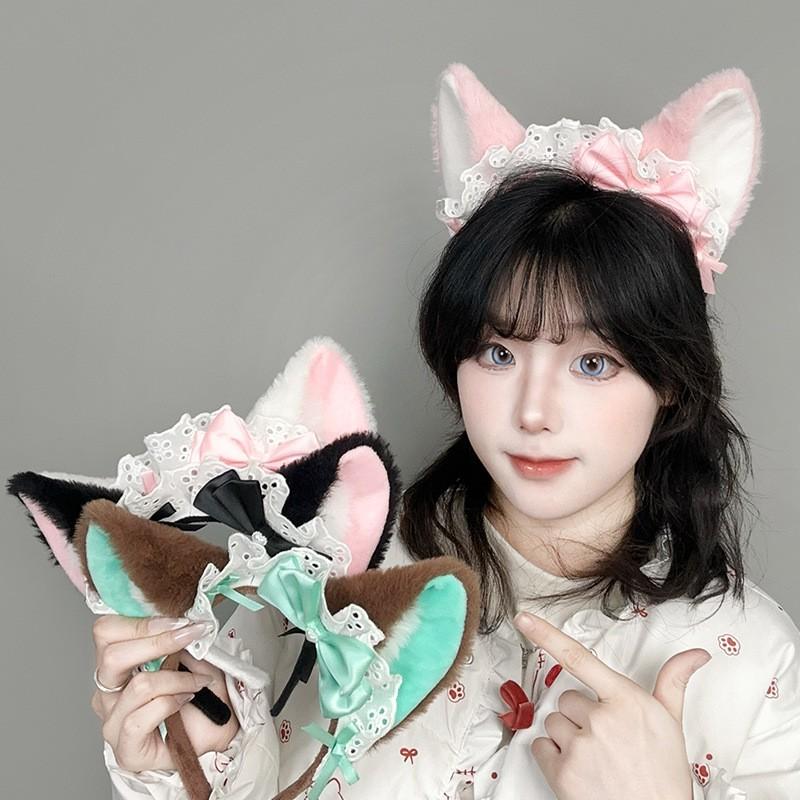 Sweet Japanese Kawaii Cat Ear Headband Tail Set Lolita Fashion Cosplay Costume Accessories