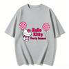 2026 New Hello Kitty Party Games Balloon Cartoon Print Tshirt Family Matching Outfits Casual Short Sleeve Tee for Women Unisex Kid
