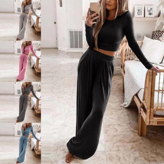 Популярная свободная удобная весенне-осенняя сексуальная домашняя одежда с круглым вырезом для повседневной носки, женская пижама