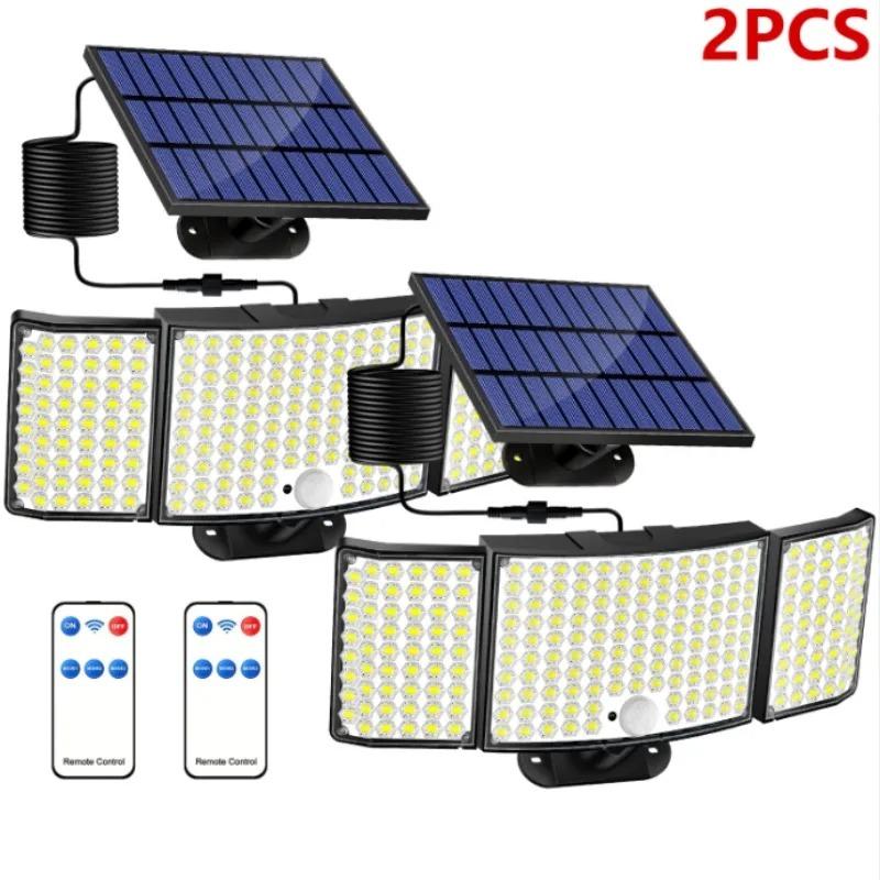 2 шт. 234 светодиодный солнечный светильник с датчиком движения, пульт дистанционного управления, IP65, водонепроницаемый для наружного патио, гаража, безопасности, индукционный настенный светильник
