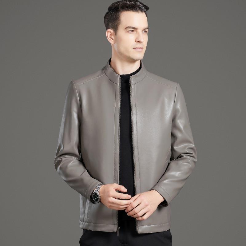 Кожаная куртка мужская осенне-зимняя пуховая куртка из овчины для пап среднего возраста, мужская повседневная кожаная куртка