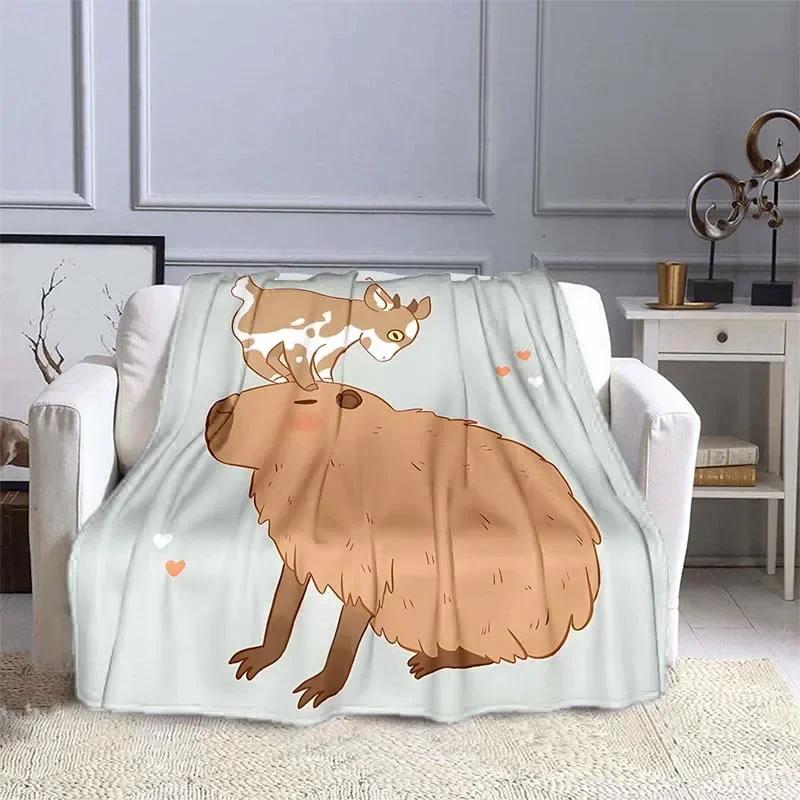 MINISO Capybara Printed Blanket Children Adult Blanket Soft and Warm Bedding for Bed Sofa Outdoor Travel Cover Blanket
