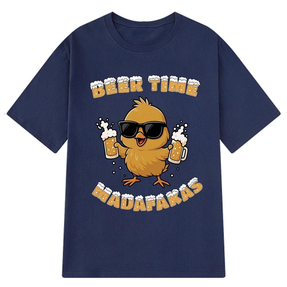 Beer Time Funny Creative Drink Beer Time Print Tshirt Graphic Tshirt High Quality Mens and Womens Short Sleeved Tshirts Top