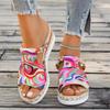 Women's Skull Printed Sandals, Colorful Woven Seaside Slide Platform Shoes, Halloween Comfort Wedge Beach Slide