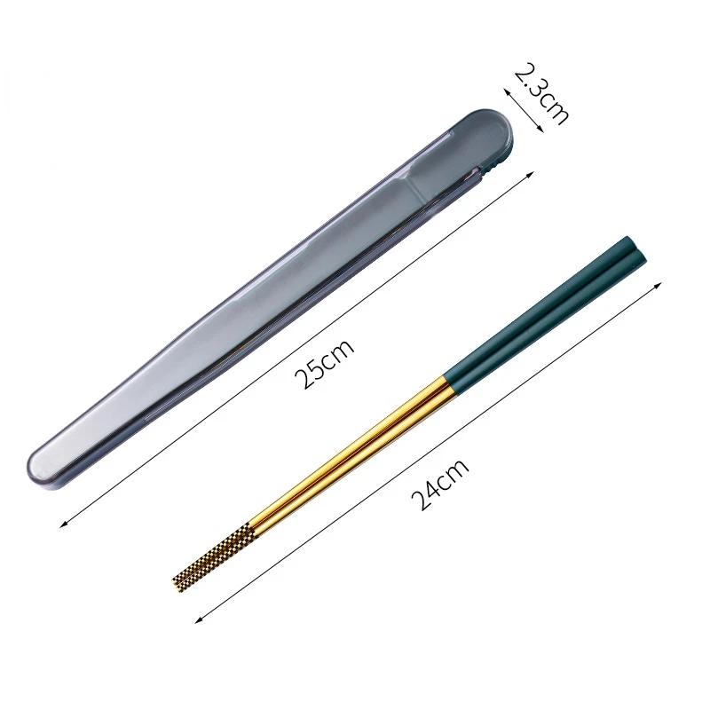 Stainless Steel Chopstick Lunch Tableware Travel Portable Chopsticks Folding Cover Storage Box Dinnerware Kitchen Accessories