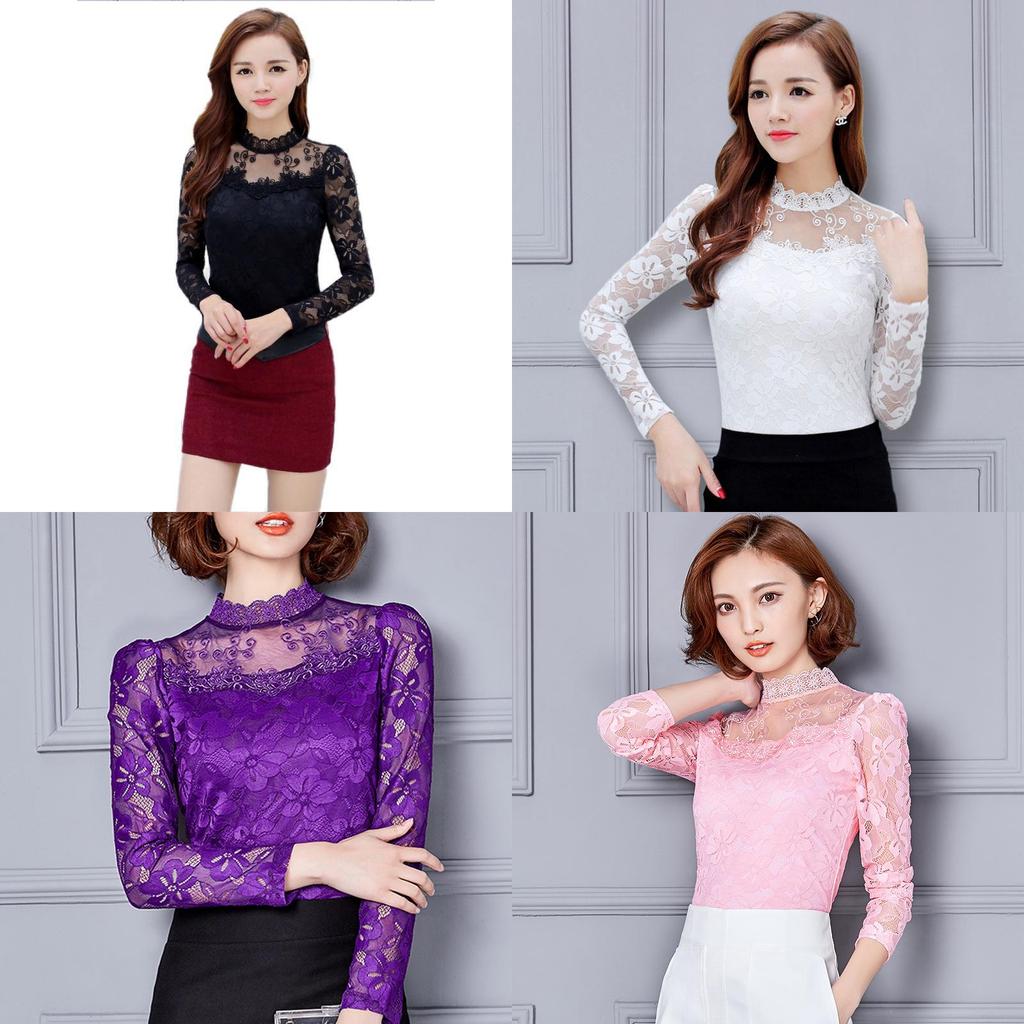 Elegant Mesh Blouse With Hollow Lace Design For Women Long Sleeve Summer Wear