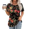 Women's Fashionable Casual Short Sleeve Button Floral Print Round Neck Pullover Top
